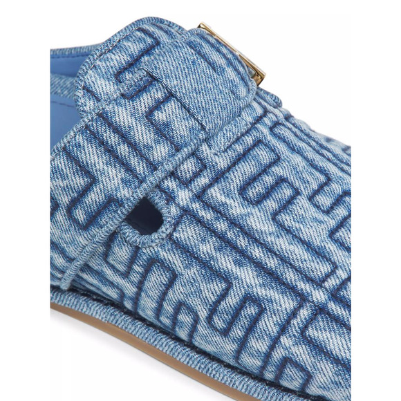 Fendi Feel Cotton Blue Denim FF Logo Gold Slip On Slide Clogs Mules Flats 40 - Picture 12 of 16